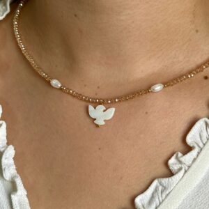 Colar Cristal Bege Espírito Santo Madre Pérola